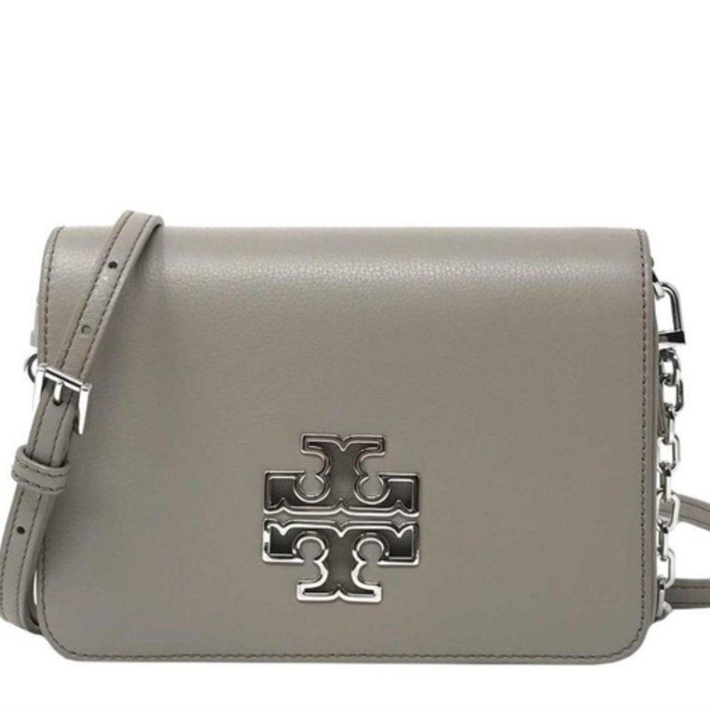 Tory Burch Taupe Leather Crossbody with Silver Logo